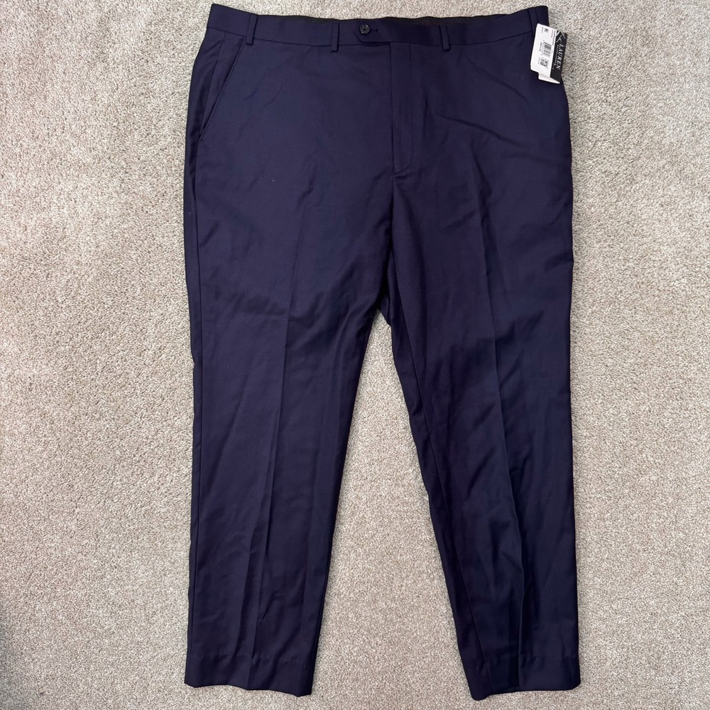 Lauren Ralph Lauren Dress Pants Mens 42x32 Narraganse Navy Wool Blend NEW